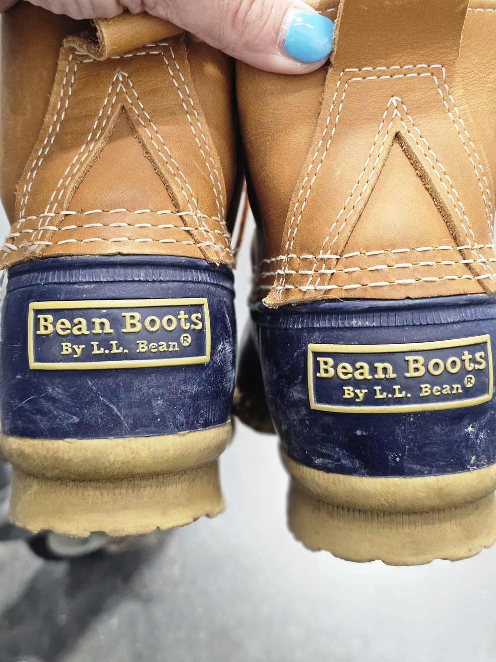 L.L. Bean 6" Bean Boots Duck Boots Navy Blue Tan Leather USA Women’s 8 W